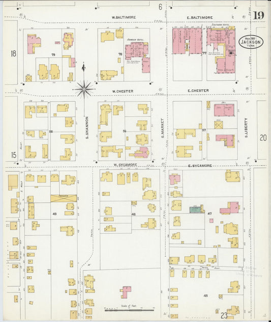 Sanborn Fire Insurance Map from Jackson, Madison County, Tennessee (1907), Sheet #0019 - Historic Sanborn Fire Insurance Map Print, vintage old map wall art, antique decor, genealogy gift, Tennessee Tennessee map