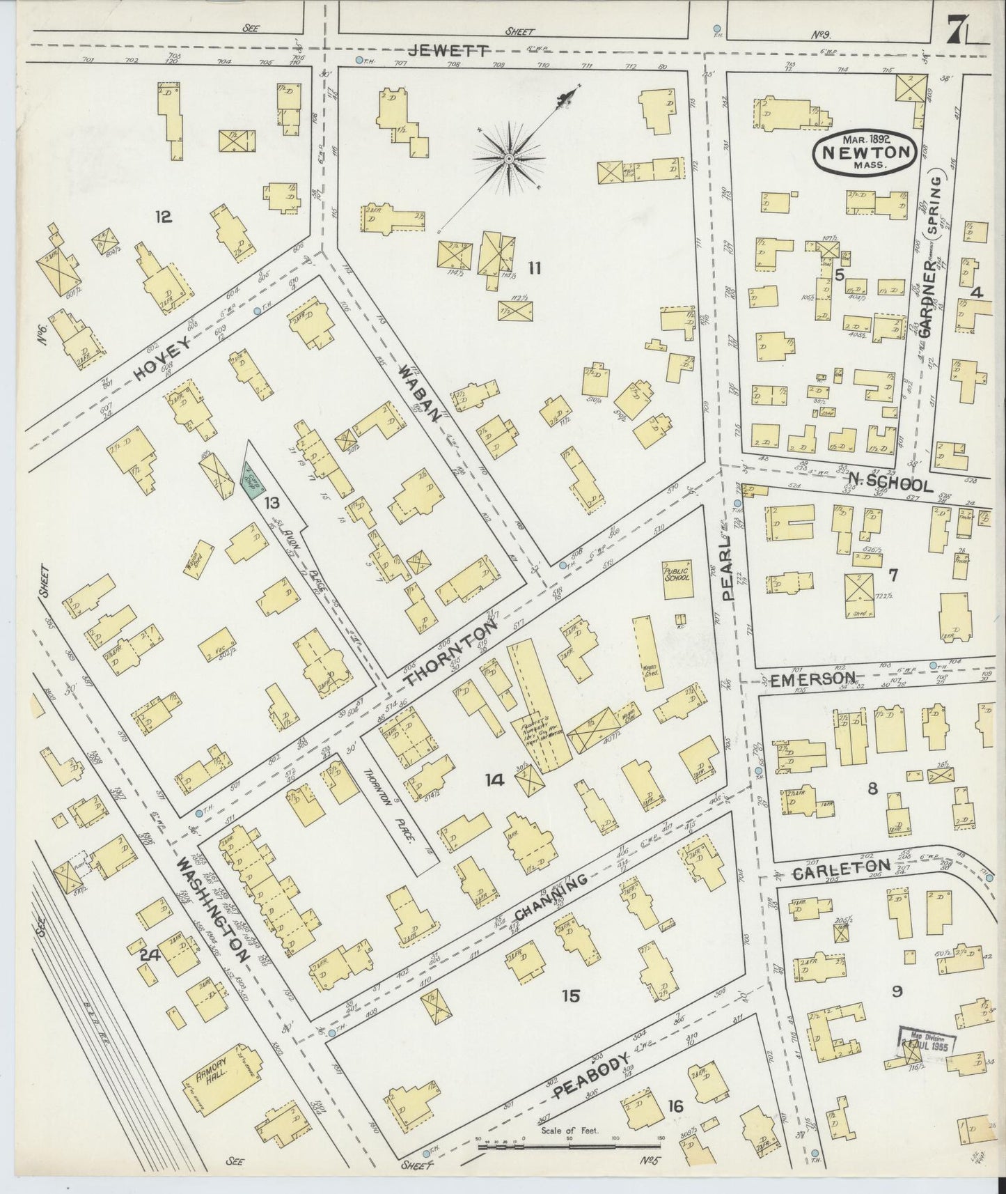 Sanborn Fire Insurance Map from Newton, Middlesex County, Massachusetts (1892), Sheet #0007 - Complete Map Set gallery image, historic Sanborn map, vintage wall art, Massachusetts Massachusetts