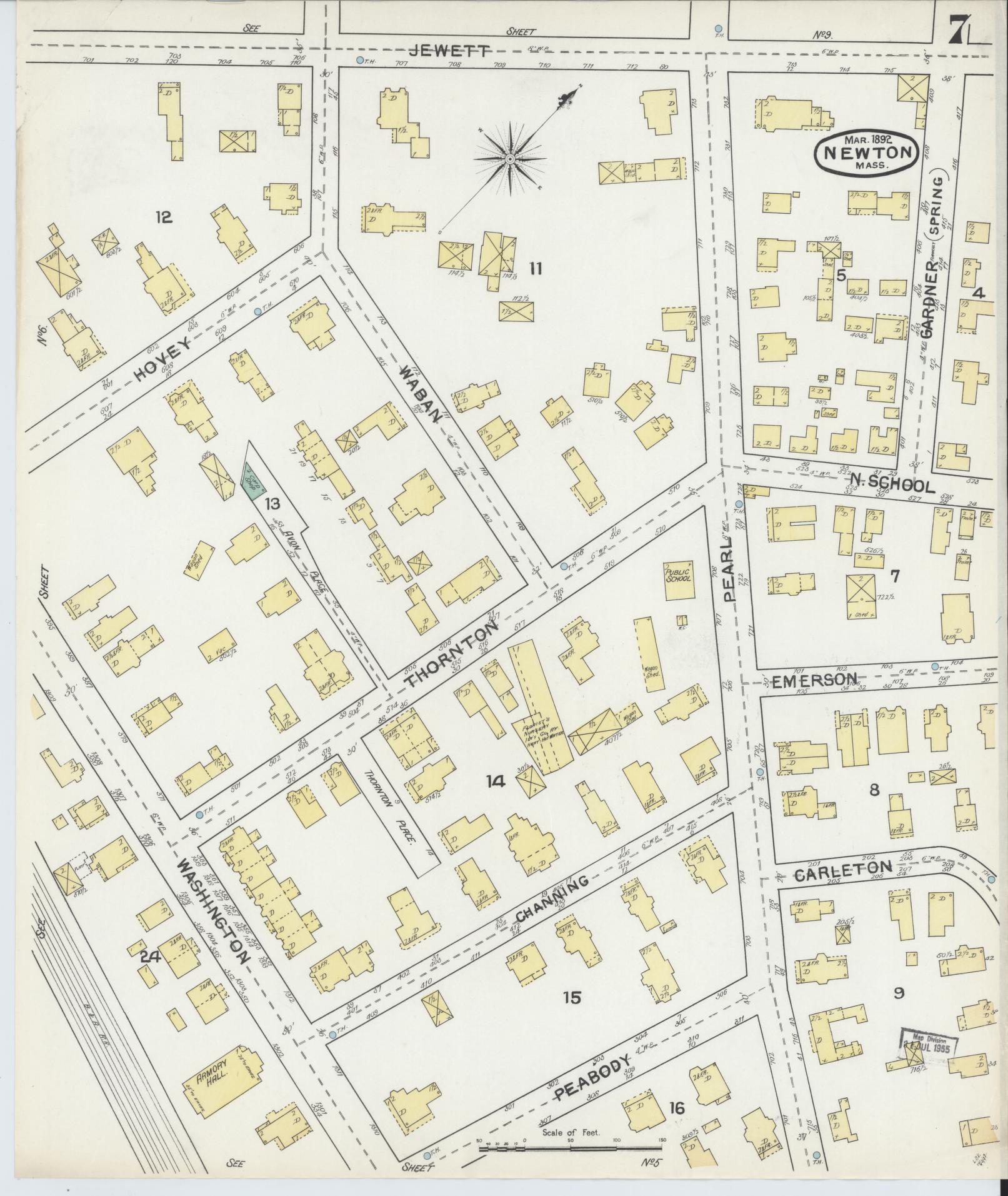 Sanborn Fire Insurance Map from Newton, Middlesex County, Massachusetts (1892), Sheet #0007 - Complete Map Set gallery image, historic Sanborn map, vintage wall art, Massachusetts Massachusetts