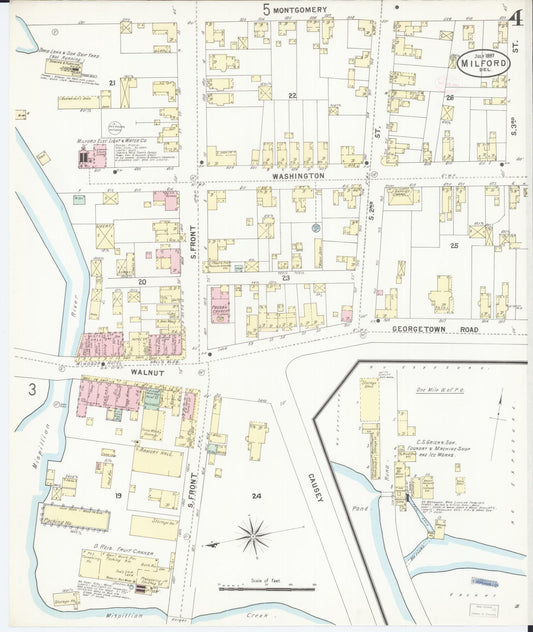 Sanborn Fire Insurance Map from Milford, Kent And Sussex Counties, Delaware (1897), Sheet #0004 - Historic Sanborn Fire Insurance Map Print, vintage old map wall art, antique decor, genealogy gift, Delaware Delaware map