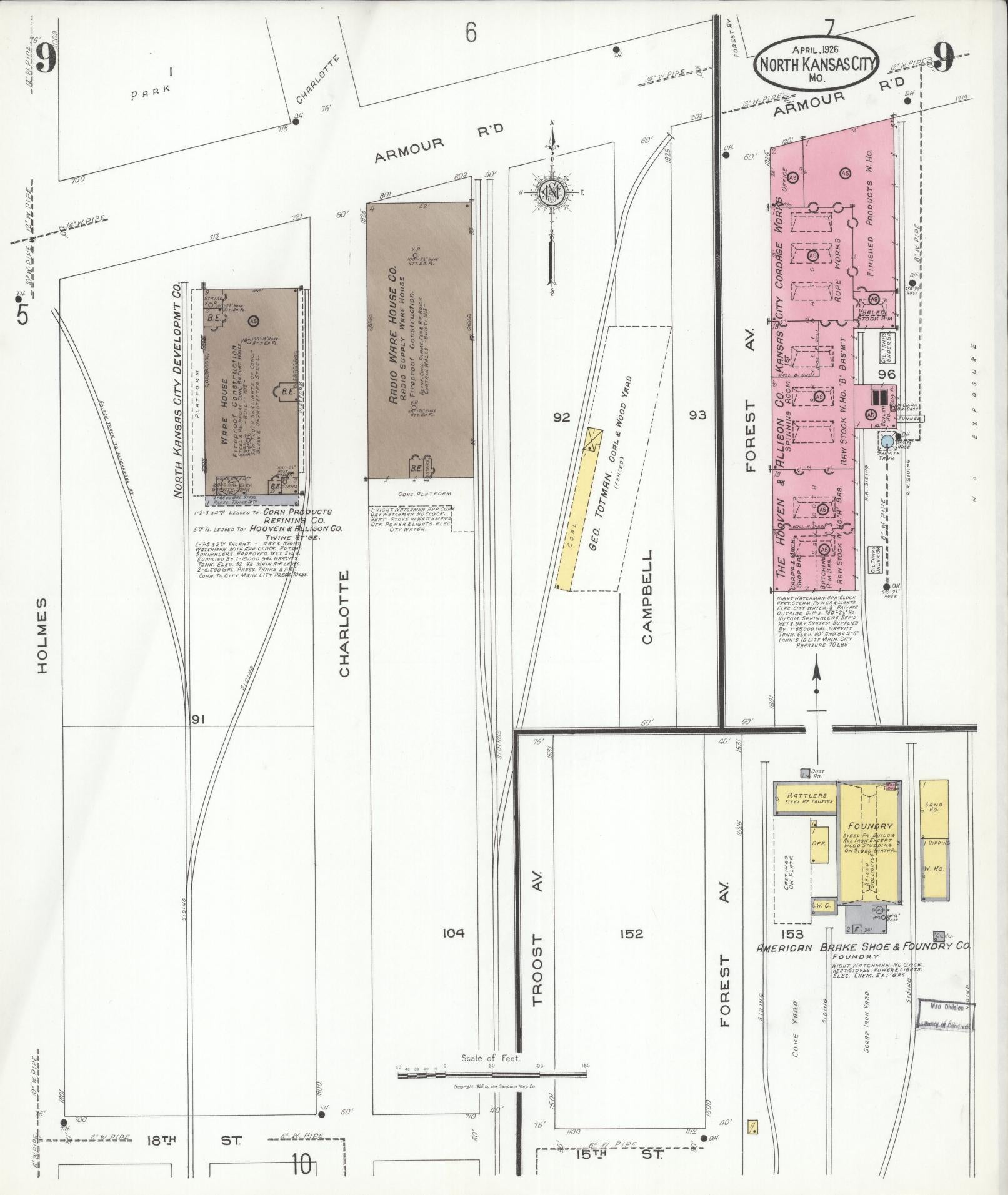 Sanborn Fire Insurance Map from North Kansas City, Clay County, Missouri (1926), Sheet #0009 - Historic Sanborn Fire Insurance Map Print, vintage old map wall art, antique decor, genealogy gift, Kansas Kansas map