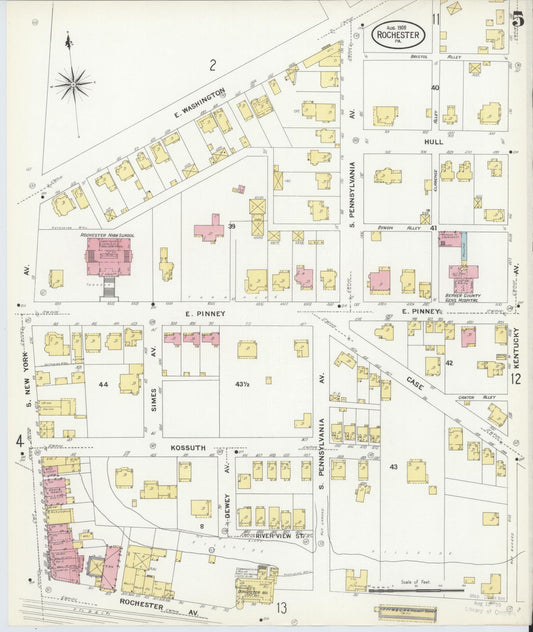 Sanborn Fire Insurance Map from Rochester, Beaver County, Pennsylvania (1908), Sheet #0005 - Historic Sanborn Fire Insurance Map Print, vintage old map wall art, antique decor, genealogy gift, Pennsylvania Pennsylvania map