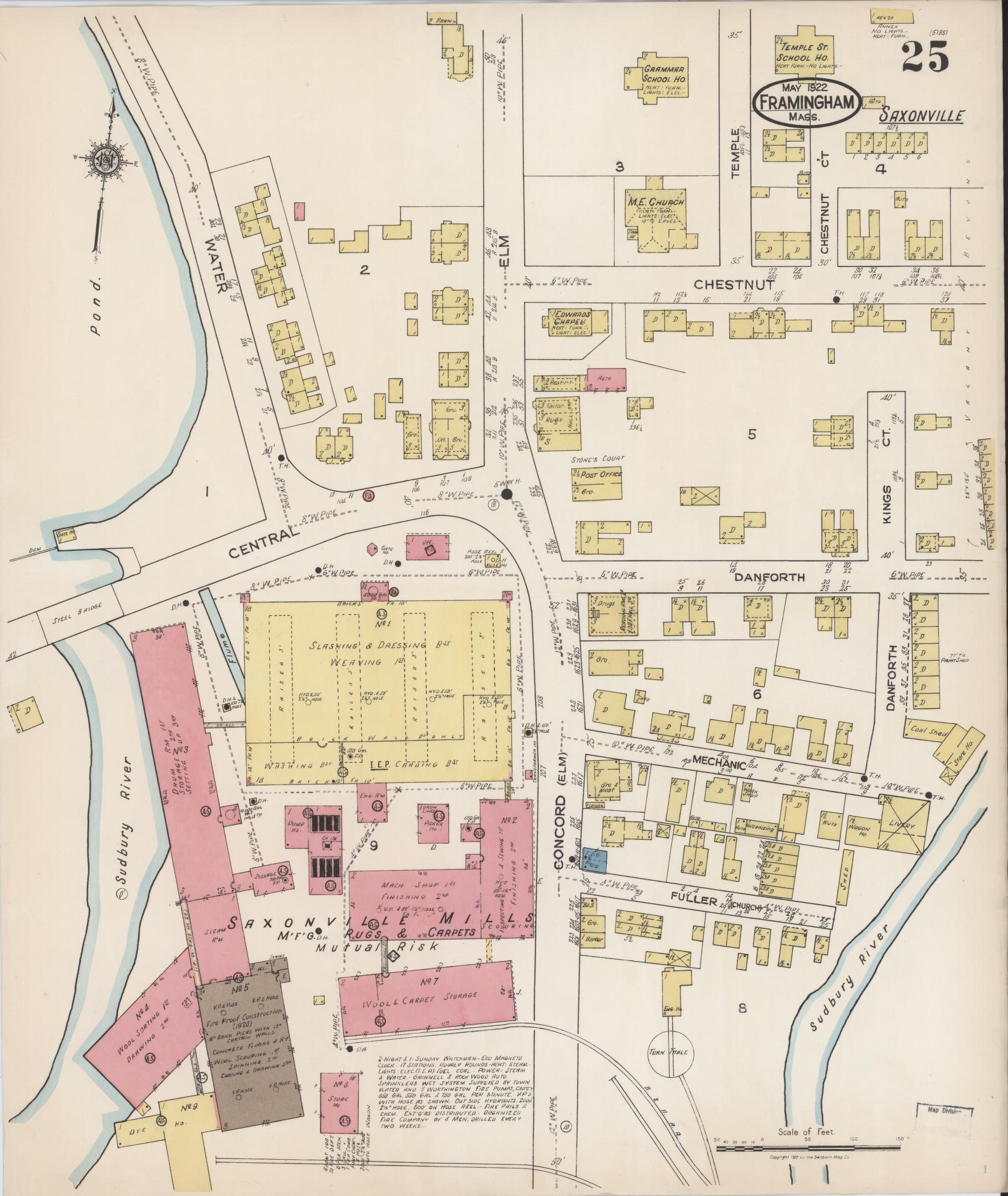 Sanborn Fire Insurance Map from Framingham, Middlesex County, Massachusetts (1922), Sheet #0025 - Complete Map Set gallery image, historic Sanborn map, vintage wall art, Massachusetts Massachusetts
