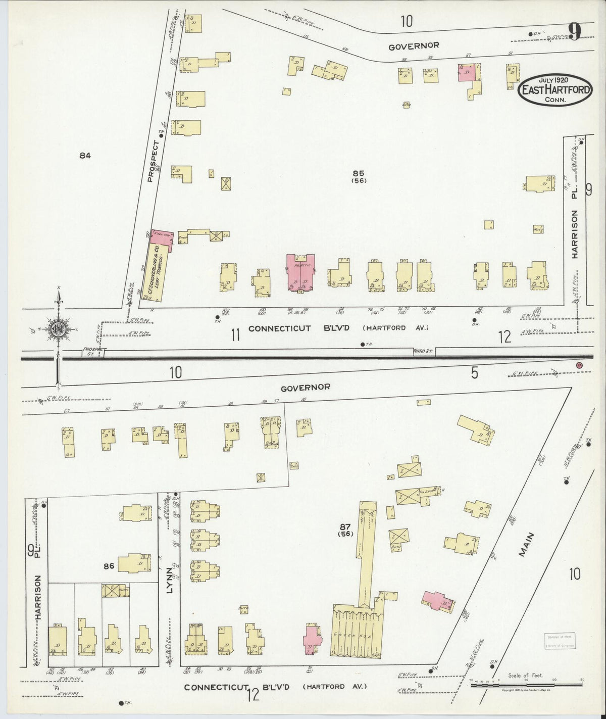 Sanborn Fire Insurance Map from East Hartford, Hartford County, Connecticut (1920), Sheet #0009 - Complete Map Set gallery image, historic Sanborn map, vintage wall art, Connecticut Connecticut