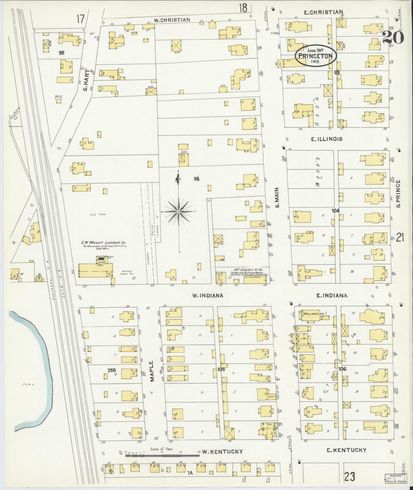 Sanborn Fire Insurance Map from Princeton, Gibson County, Indiana (1907), Sheet #0020 - Complete Map Set gallery image, historic Sanborn map, vintage wall art, Indiana Indiana