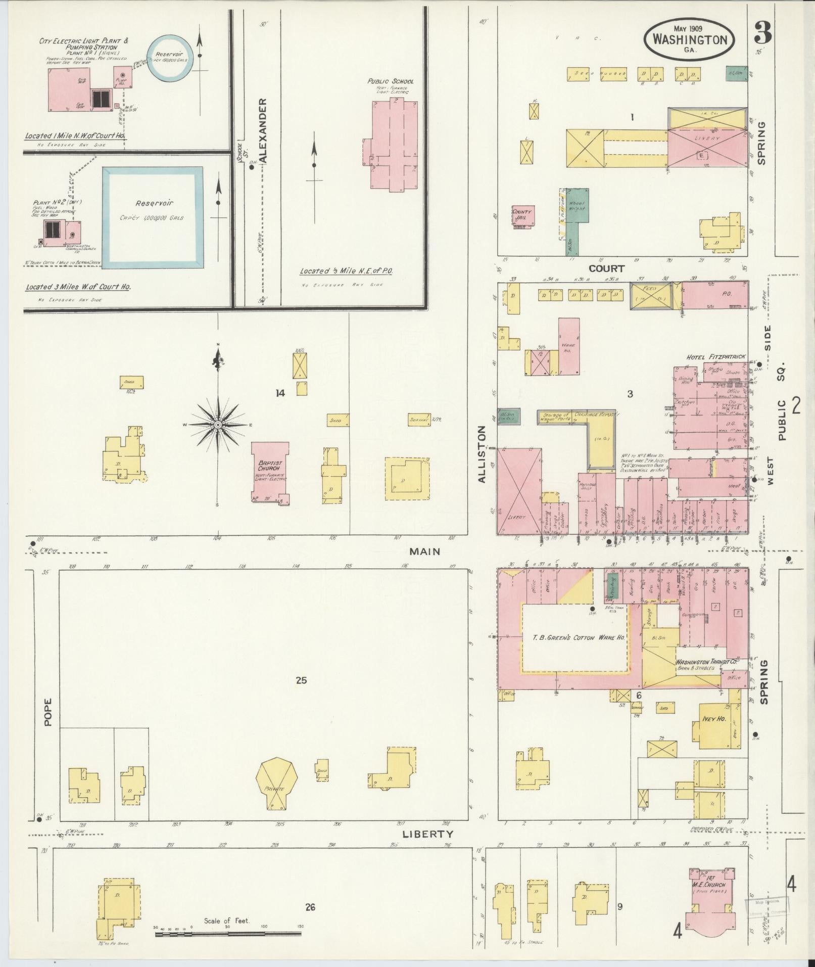 Sanborn Fire Insurance Map from Washington, Wilkes County, Georgia (1909), Sheet #0003 - Historic Sanborn Fire Insurance Map Print, vintage old map wall art, antique decor, genealogy gift, Georgia Georgia map