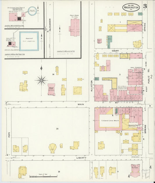 Sanborn Fire Insurance Map from Washington, Wilkes County, Georgia (1909), Sheet #0003 - Historic Sanborn Fire Insurance Map Print, vintage old map wall art, antique decor, genealogy gift, Georgia Georgia map