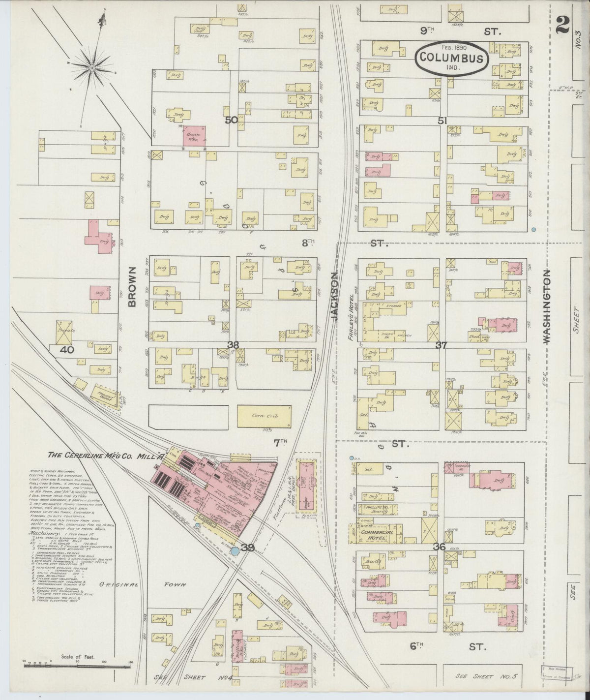 Sanborn Fire Insurance Map from Columbus, Bartholomew County, Indiana (1890), Sheet #0002 - Historic Sanborn Fire Insurance Map Print, vintage old map wall art, antique decor, genealogy gift, Indiana Indiana map