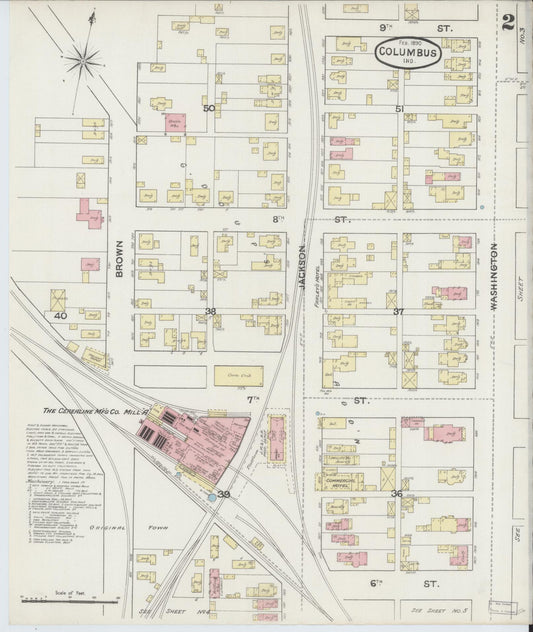 Sanborn Fire Insurance Map from Columbus, Bartholomew County, Indiana (1890), Sheet #0002 - Historic Sanborn Fire Insurance Map Print, vintage old map wall art, antique decor, genealogy gift, Indiana Indiana map