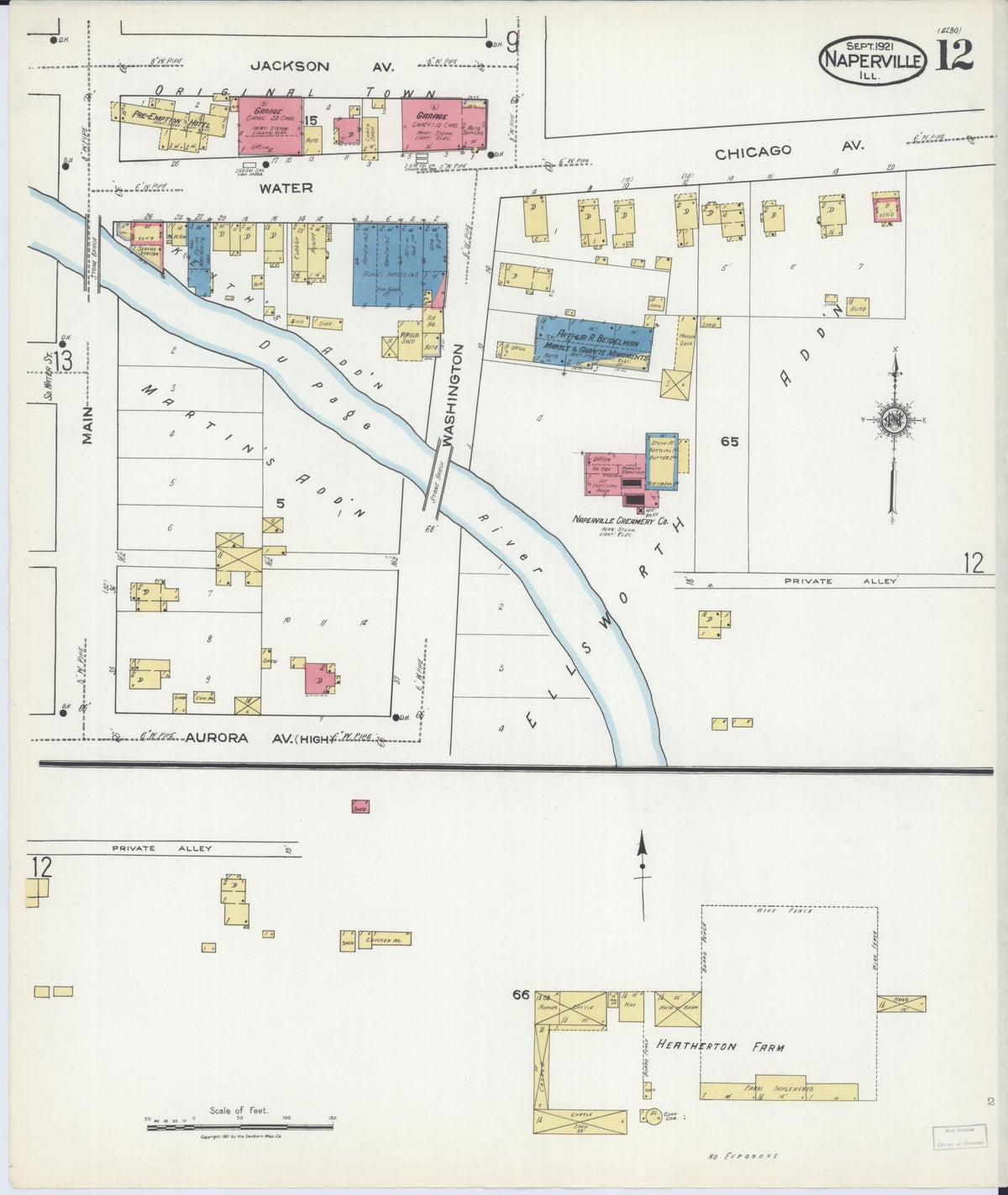 Sanborn Fire Insurance Map from Naperville, Du Page County, Illinois (1921), Sheet #0012 - Complete Map Set gallery image, historic Sanborn map, vintage wall art, Illinois Illinois
