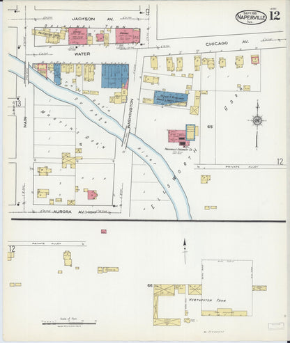 Sanborn Fire Insurance Map from Naperville, Du Page County, Illinois (1921), Sheet #0012 - Complete Map Set gallery image, historic Sanborn map, vintage wall art, Illinois Illinois