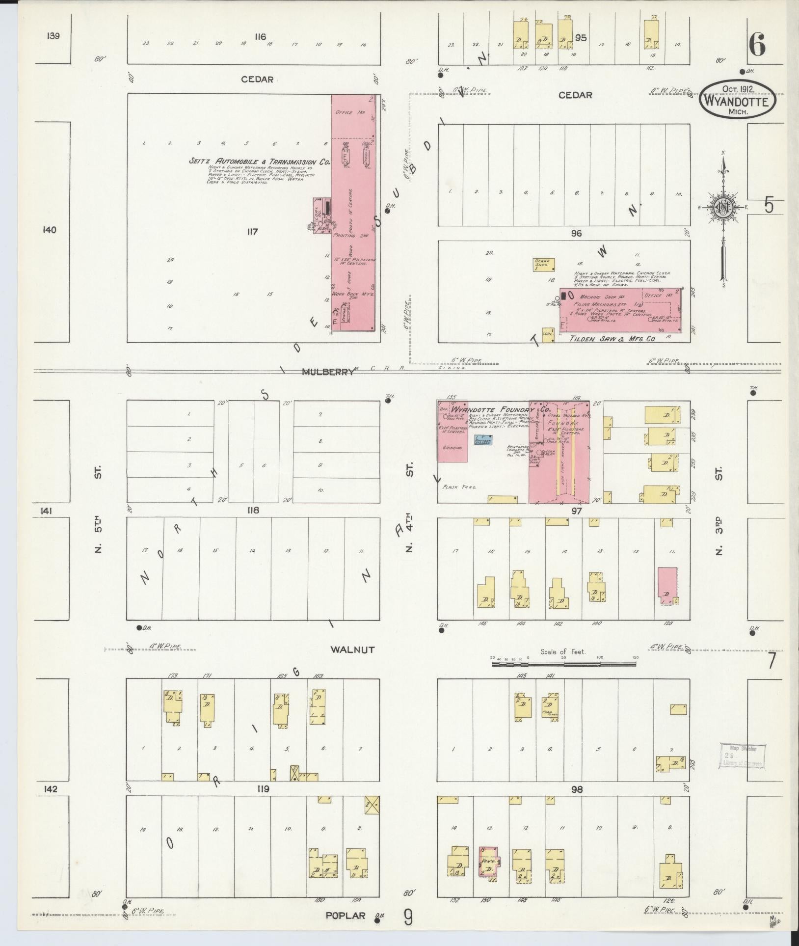 Sanborn Fire Insurance Map from Wyandotte, Wayne County, Michigan (1912), Sheet #0006 - Historic Sanborn Fire Insurance Map Print, vintage old map wall art, antique decor, genealogy gift, Michigan Michigan map