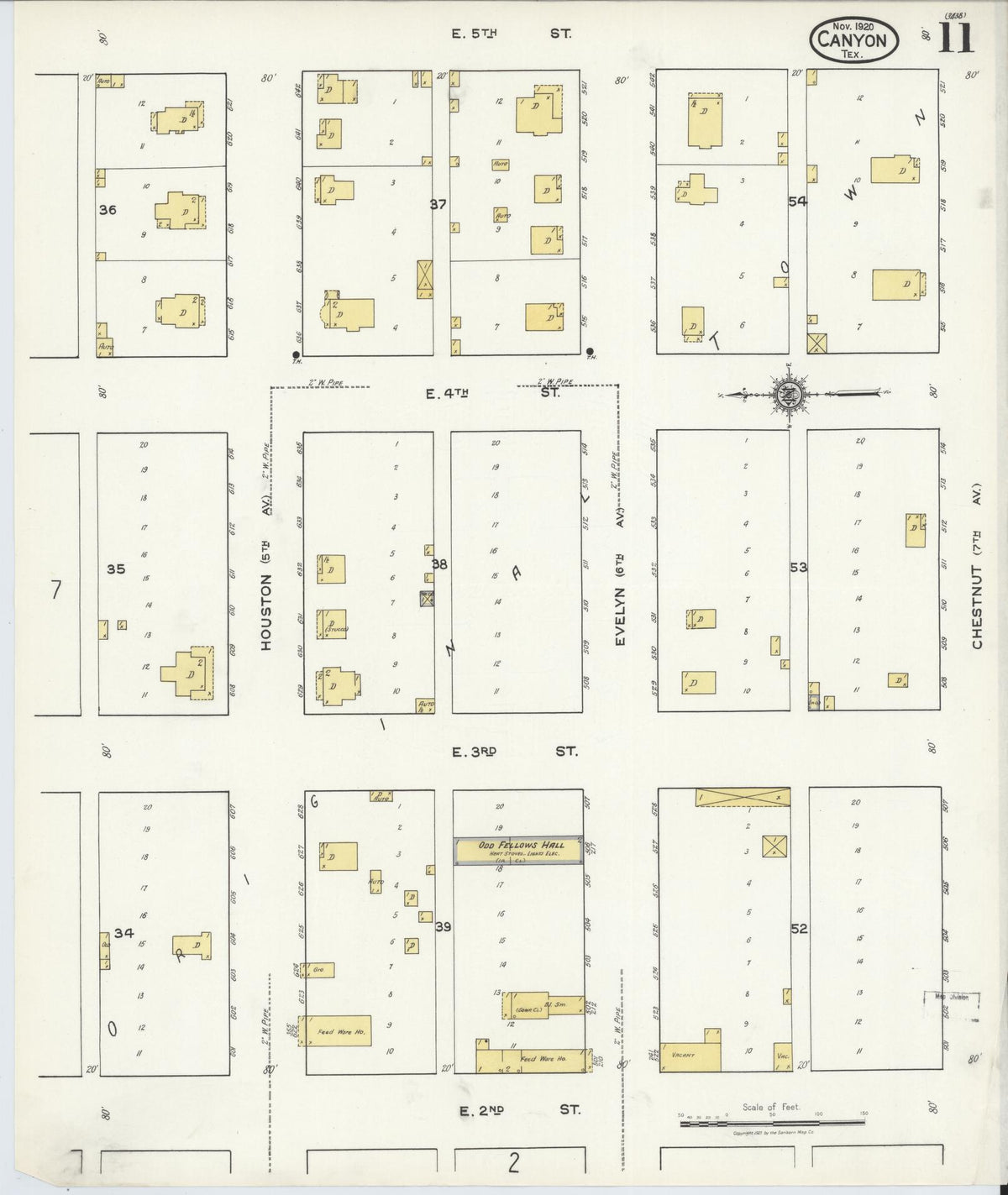 Sanborn Fire Insurance Map from Canyon, Randall County, Texas (1920), Sheet #0011 - Historic Sanborn Fire Insurance Map Print, vintage old map wall art, antique decor, genealogy gift, Texas Texas map