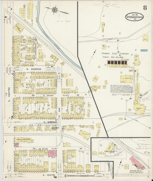 Sanborn Fire Insurance Map from Shenandoah, Schuylkill County, Pennsylvania (1913), Sheet #0008 - Historic Sanborn Fire Insurance Map Print, vintage old map wall art, antique decor, genealogy gift, Pennsylvania Pennsylvania map