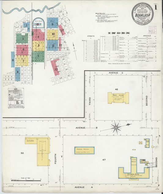 Sanborn Fire Insurance Map from Bogalusa, Washington Parish, Louisiana (1908), Sheet #0001 - Complete Map Set gallery image, historic Sanborn map, vintage wall art, Louisiana Louisiana