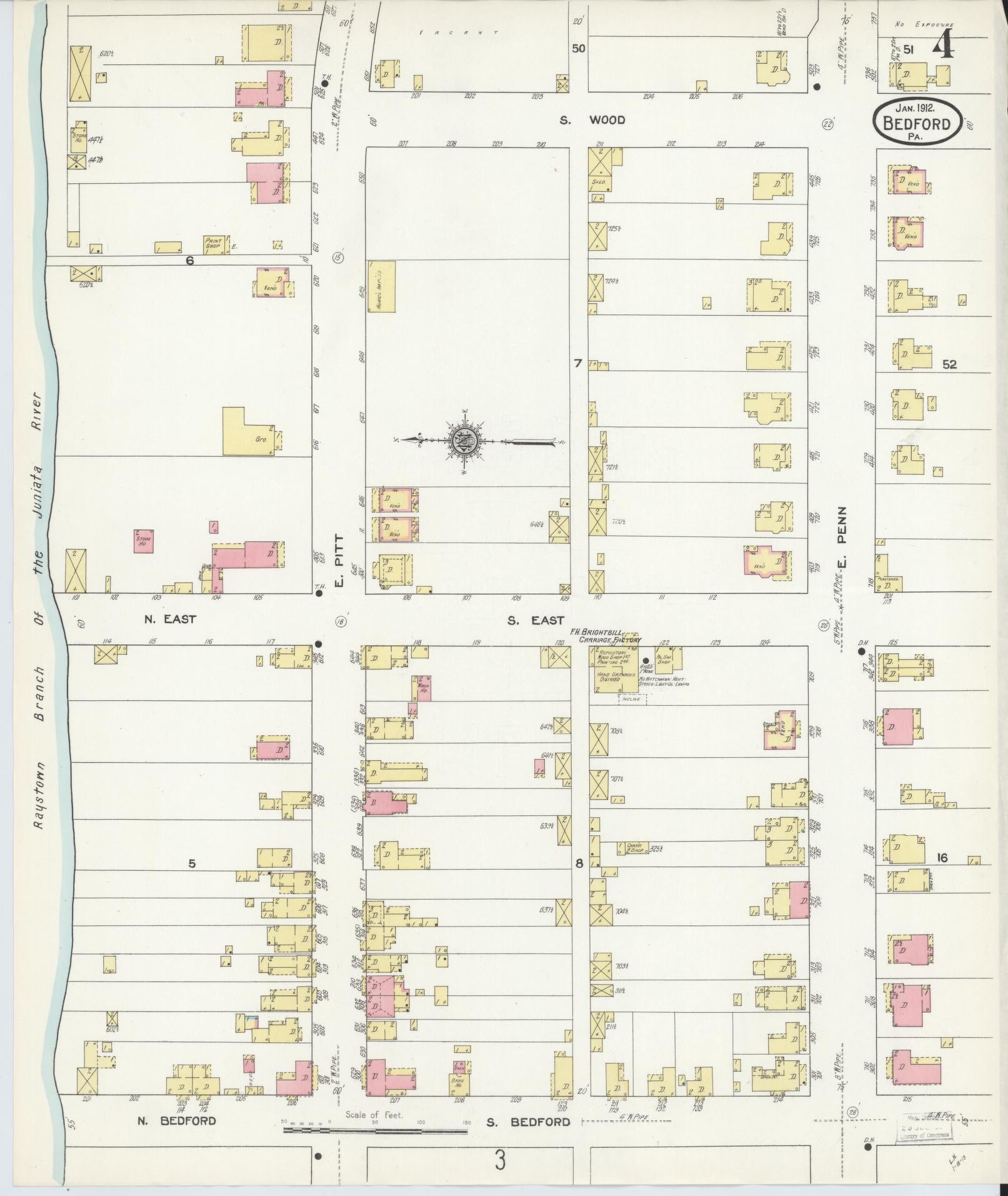 Sanborn Fire Insurance Map from Bedford, Bedford County, Pennsylvania (1912), Sheet #0004 - Historic Sanborn Fire Insurance Map Print, vintage old map wall art, antique decor, genealogy gift, Pennsylvania Pennsylvania map