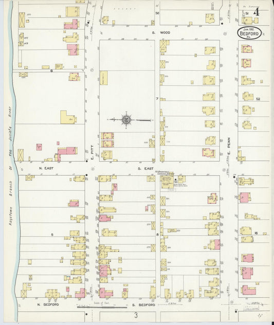 Sanborn Fire Insurance Map from Bedford, Bedford County, Pennsylvania (1912), Sheet #0004 - Historic Sanborn Fire Insurance Map Print, vintage old map wall art, antique decor, genealogy gift, Pennsylvania Pennsylvania map