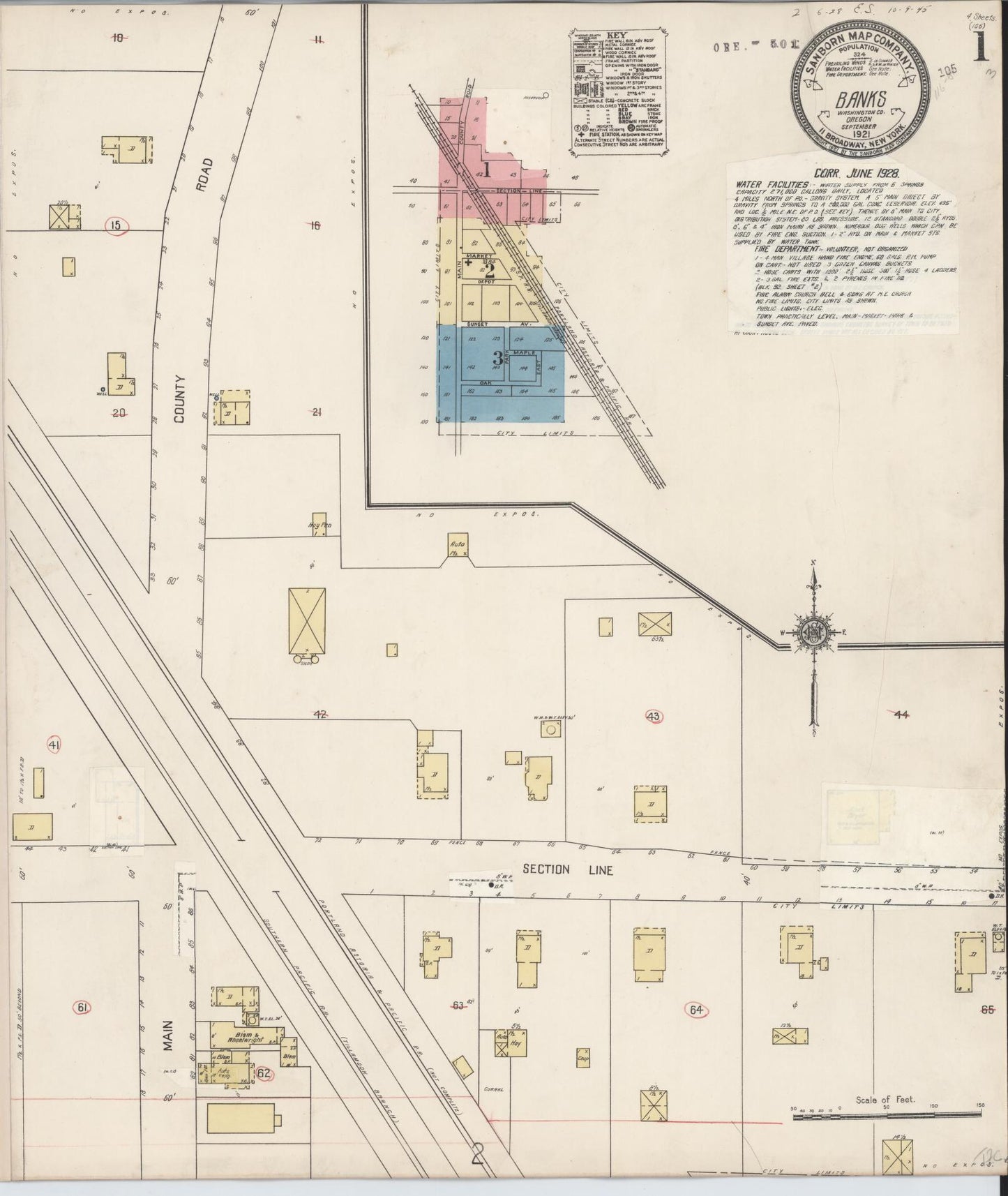 Sanborn Fire Insurance Map from Banks, Washington County, Oregon (1928), Sheet #0001 - Complete Map Set gallery image, historic Sanborn map, vintage wall art, Oregon Oregon