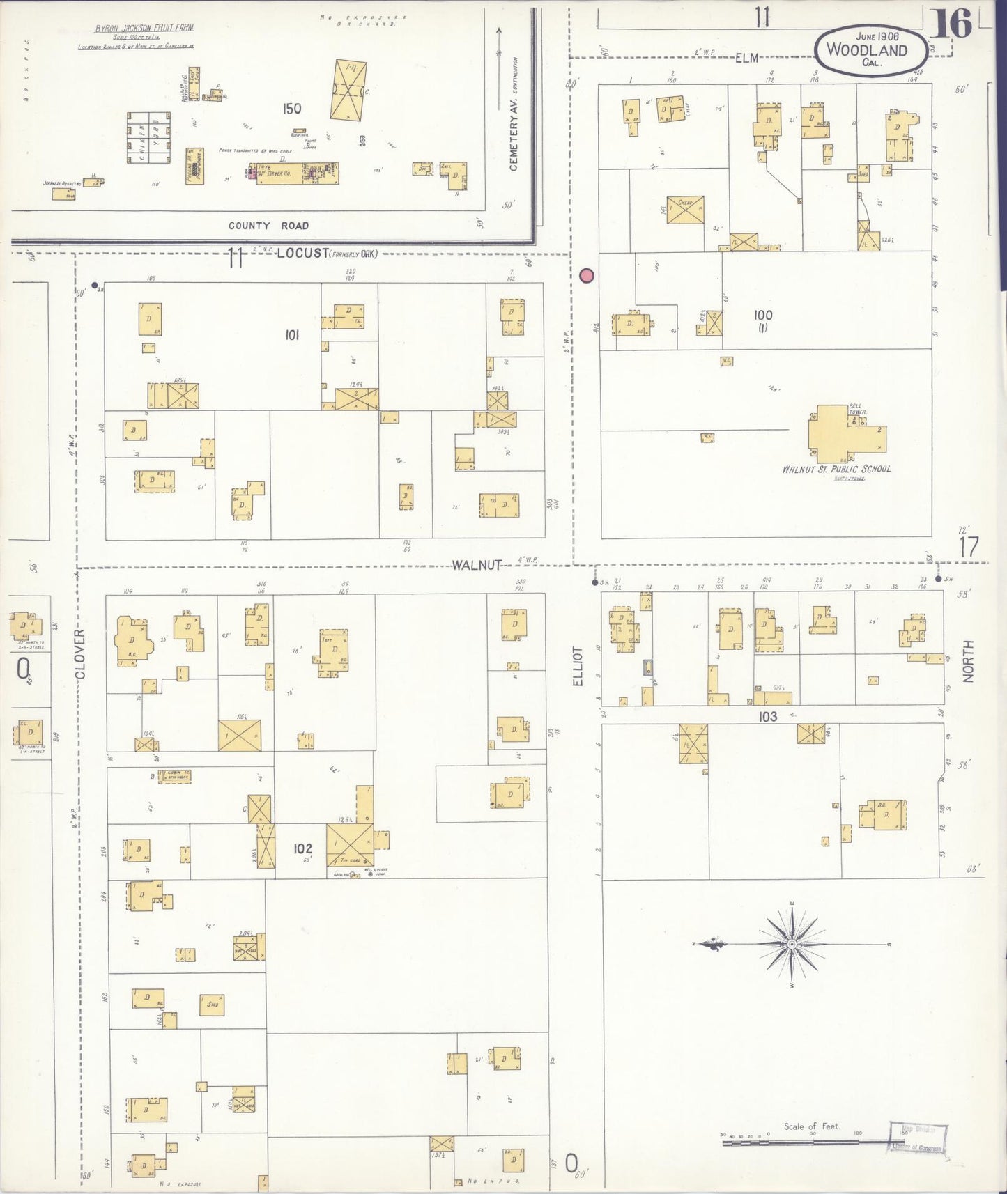 Sanborn Fire Insurance Map from Woodland, Yolo County, California (1906), Sheet #0016 - Complete Map Set gallery image, historic Sanborn map, vintage wall art, California California