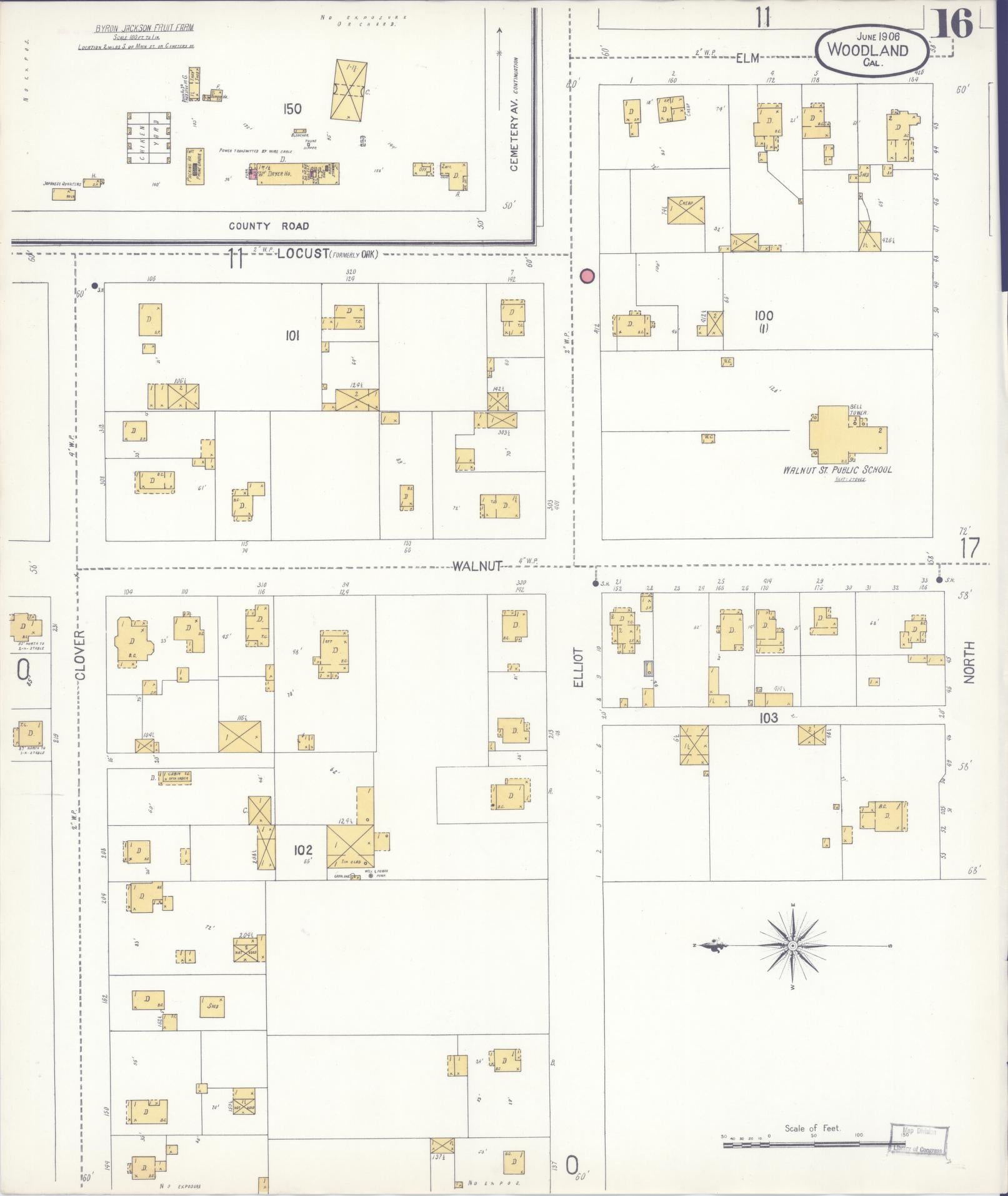 Sanborn Fire Insurance Map from Woodland, Yolo County, California (1906), Sheet #0016 - Complete Map Set gallery image, historic Sanborn map, vintage wall art, California California