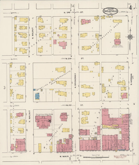 Sanborn Fire Insurance Map from Shelbyville, Shelby County, Illinois (1922), Sheet #0004 - Historic Sanborn Fire Insurance Map Print, vintage old map wall art, antique decor, genealogy gift, Illinois Illinois map
