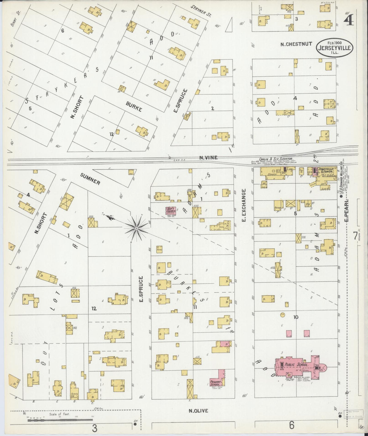 Sanborn Fire Insurance Map from Jerseyville, Jersey County, Illinois (1900), Sheet #0004 - Historic Sanborn Fire Insurance Map Print, vintage old map wall art, antique decor, genealogy gift, Illinois Illinois map