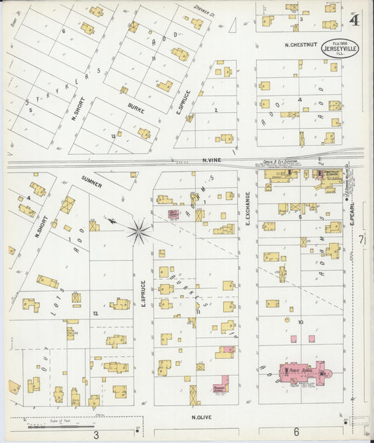 Sanborn Fire Insurance Map from Jerseyville, Jersey County, Illinois (1900), Sheet #0004 - Historic Sanborn Fire Insurance Map Print, vintage old map wall art, antique decor, genealogy gift, Illinois Illinois map