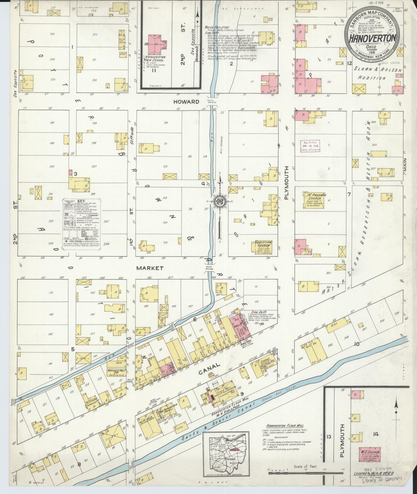 Sanborn Fire Insurance Map from Hanoverton, Columbiana County, Ohio (1915), Sheet #0001 - Historic Sanborn Fire Insurance Map Print, vintage old map wall art, antique decor, genealogy gift, Ohio Ohio map