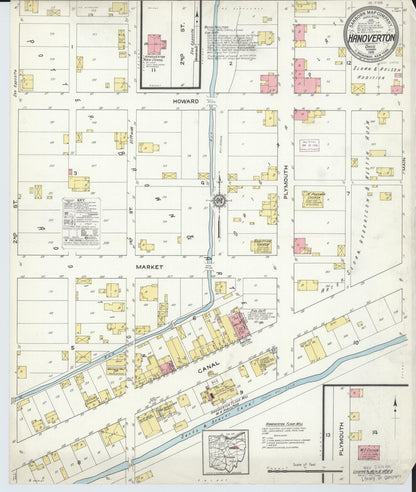 Sanborn Fire Insurance Map from Hanoverton, Columbiana County, Ohio (1915), Sheet #0001 - Historic Sanborn Fire Insurance Map Print, vintage old map wall art, antique decor, genealogy gift, Ohio Ohio map