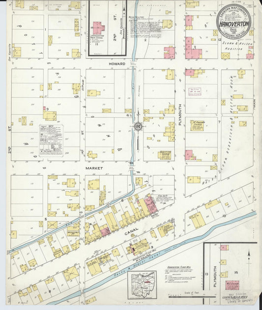 Sanborn Fire Insurance Map from Hanoverton, Columbiana County, Ohio (1915), Sheet #0001 - Historic Sanborn Fire Insurance Map Print, vintage old map wall art, antique decor, genealogy gift, Ohio Ohio map