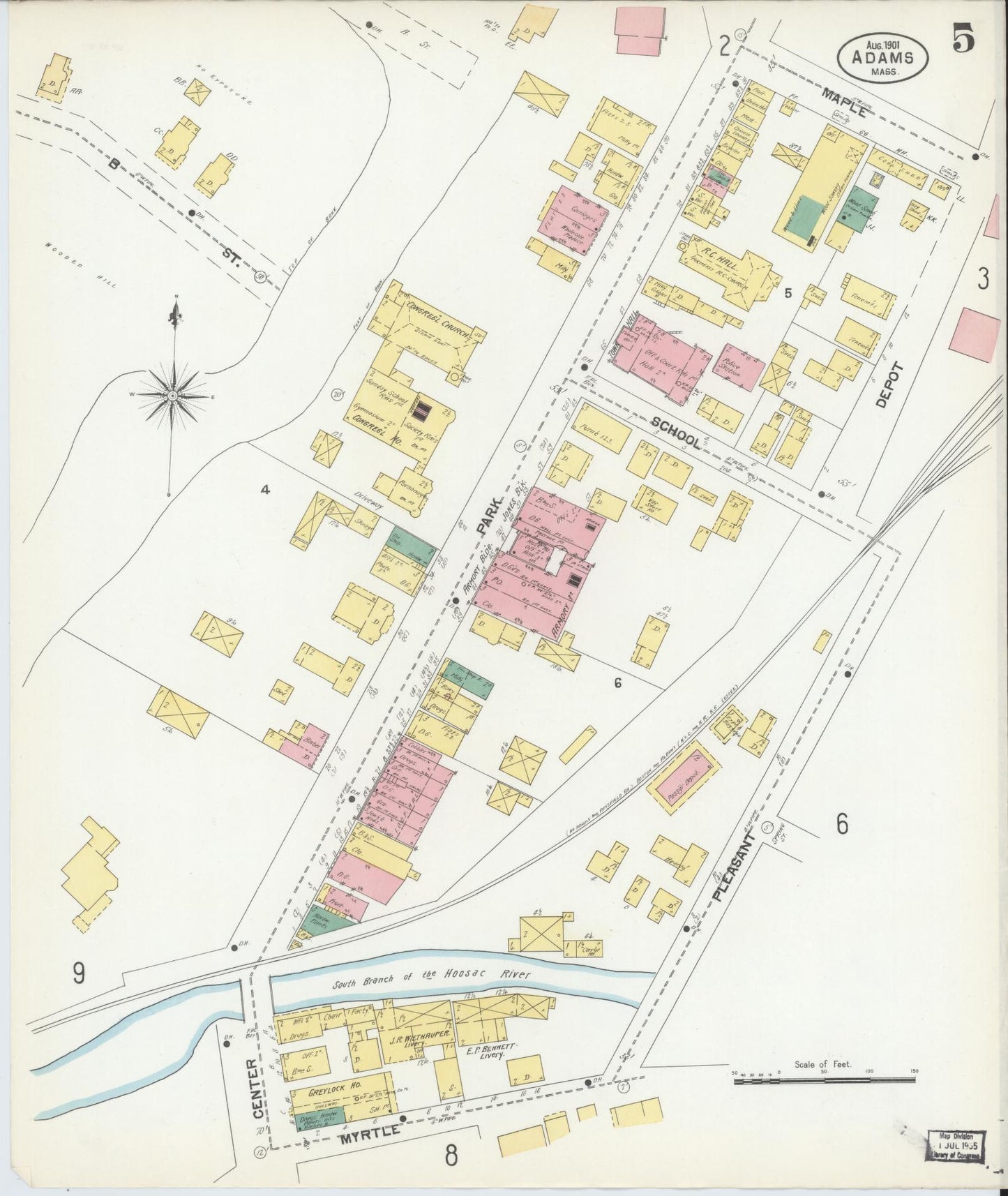 Sanborn Fire Insurance Map from Adams, Berkshire County, Massachusetts (1901), Sheet #0005 - Complete Map Set gallery image, historic Sanborn map, vintage wall art, Massachusetts Massachusetts