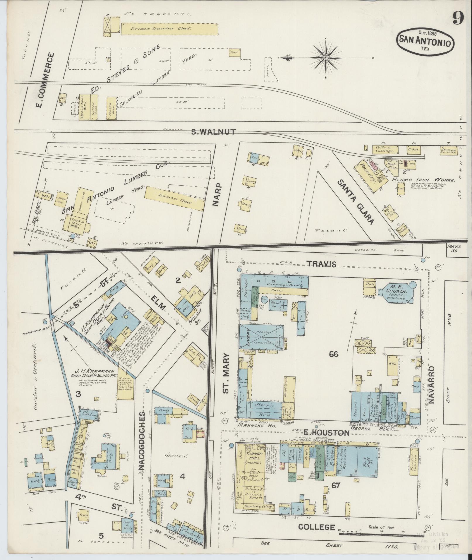Sanborn Fire Insurance Map from San Antonio, Bexar County, Texas. (1888), Sheet 9 – Historic Sanborn Fire Insurance Map Print