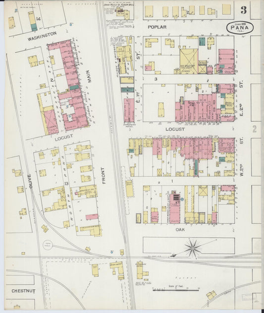 Sanborn Fire Insurance Map from Pana, Christian County, Illinois (1893), Sheet #0003 - Historic Sanborn Fire Insurance Map Print, vintage old map wall art, antique decor, genealogy gift, Illinois Illinois map