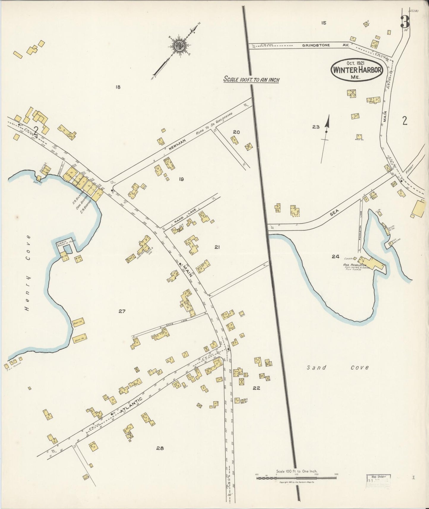 Sanborn Fire Insurance Map from Winter Harbor, Hancock County, Maine (1921), Sheet #0003 - Complete Map Set gallery image, historic Sanborn map, vintage wall art, Maine Maine