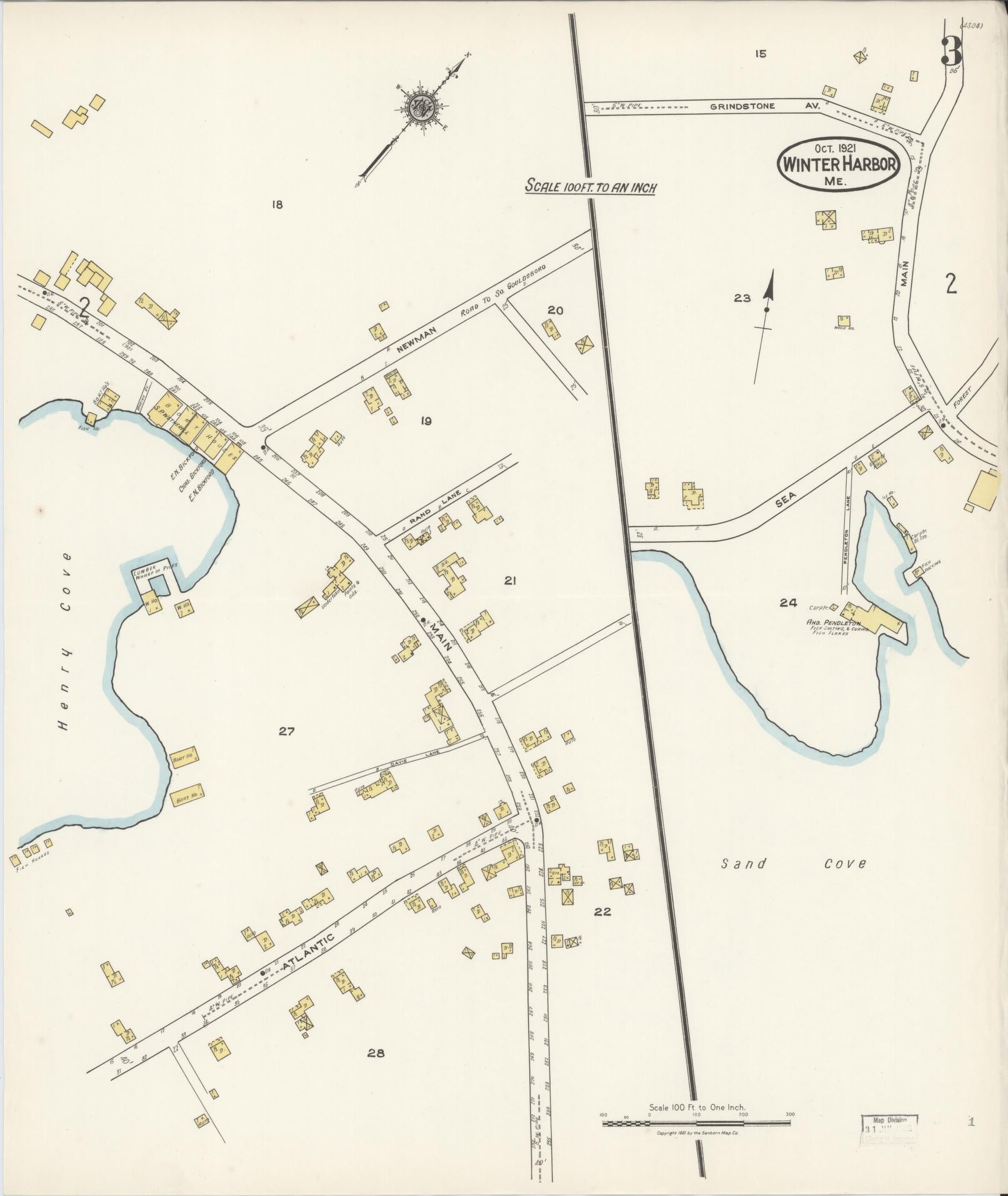 Sanborn Fire Insurance Map from Winter Harbor, Hancock County, Maine (1921), Sheet #0003 - Complete Map Set gallery image, historic Sanborn map, vintage wall art, Maine Maine