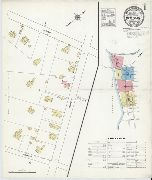 Sanborn Fire Insurance Map from Mount Pleasant, Charleston County, South Carolina (1912), Sheet #0001 - Complete Map Set gallery image, historic Sanborn map, vintage wall art, South Carolina South Carolina