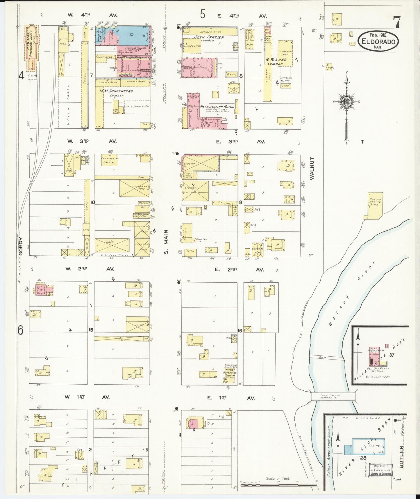 Sanborn Fire Insurance Map from El Dorado, Butler County, Kansas (1912), Sheet #0007 - Historic Sanborn Fire Insurance Map Print, vintage old map wall art, antique decor, genealogy gift, Kansas Kansas map