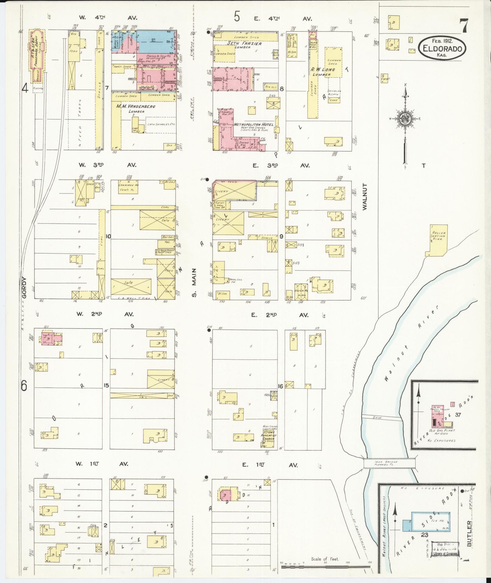 Sanborn Fire Insurance Map from El Dorado, Butler County, Kansas (1912), Sheet #0007 - Historic Sanborn Fire Insurance Map Print, vintage old map wall art, antique decor, genealogy gift, Kansas Kansas map