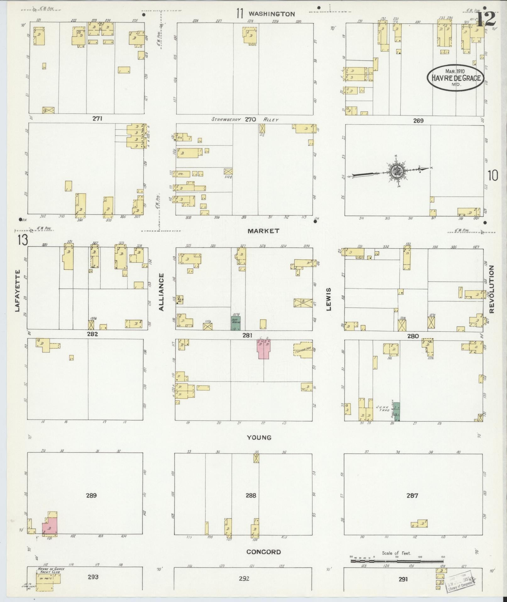 Sanborn Fire Insurance Map from Havre De Grace, Harford County, Maryland (1910), Sheet #0012 - Historic Sanborn Fire Insurance Map Print, vintage old map wall art