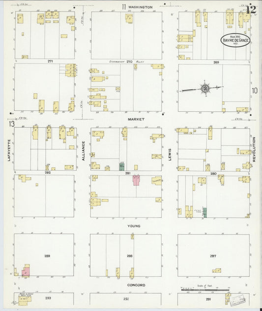 Sanborn Fire Insurance Map from Havre De Grace, Harford County, Maryland (1910), Sheet #0012 - Historic Sanborn Fire Insurance Map Print, vintage old map wall art