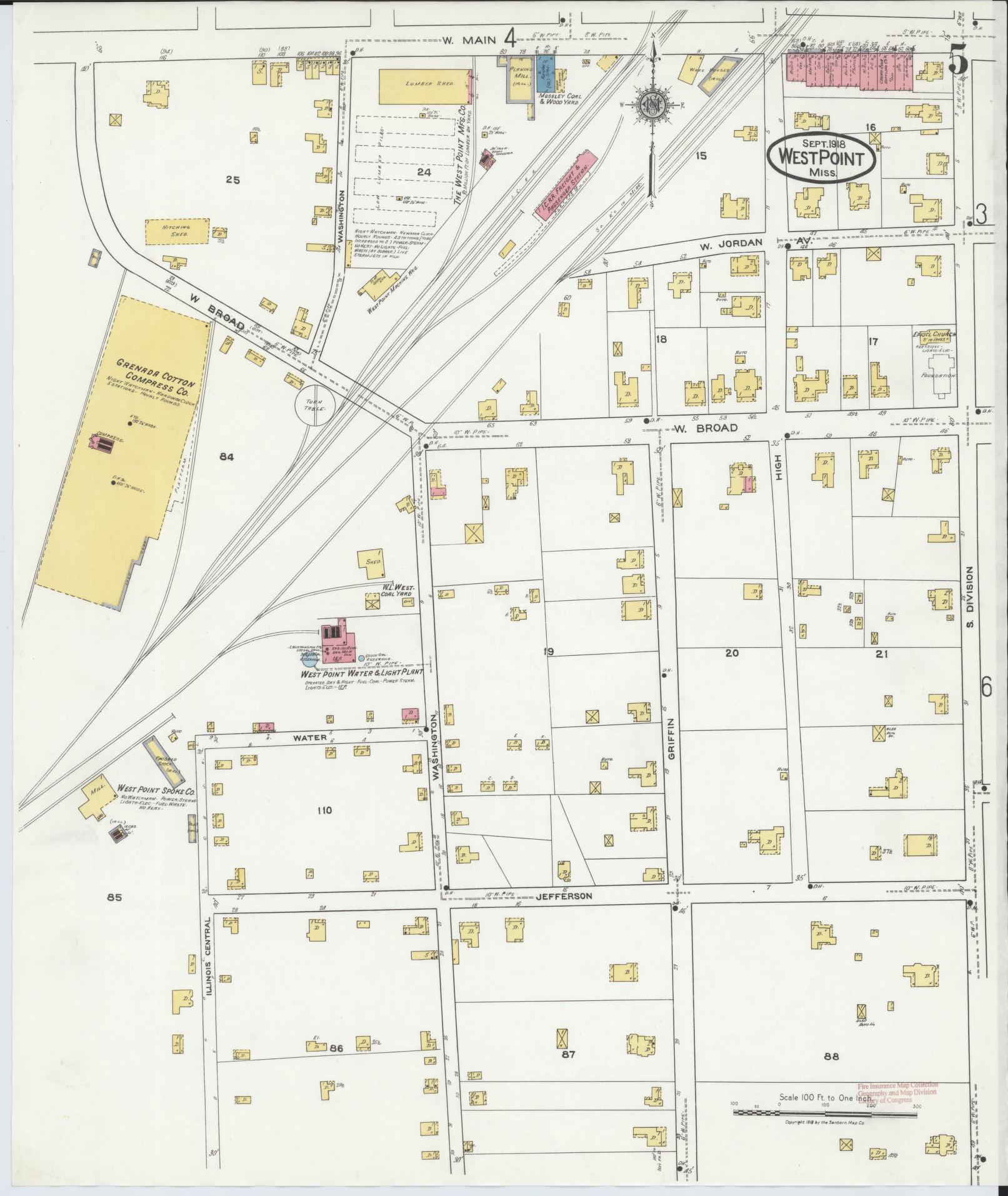 Sanborn Fire Insurance Map from West Point, Clay County, Mississippi (1918), Sheet #0005 - Historic Sanborn Fire Insurance Map Print, vintage old map wall art, antique decor, genealogy gift, Mississippi Mississippi map