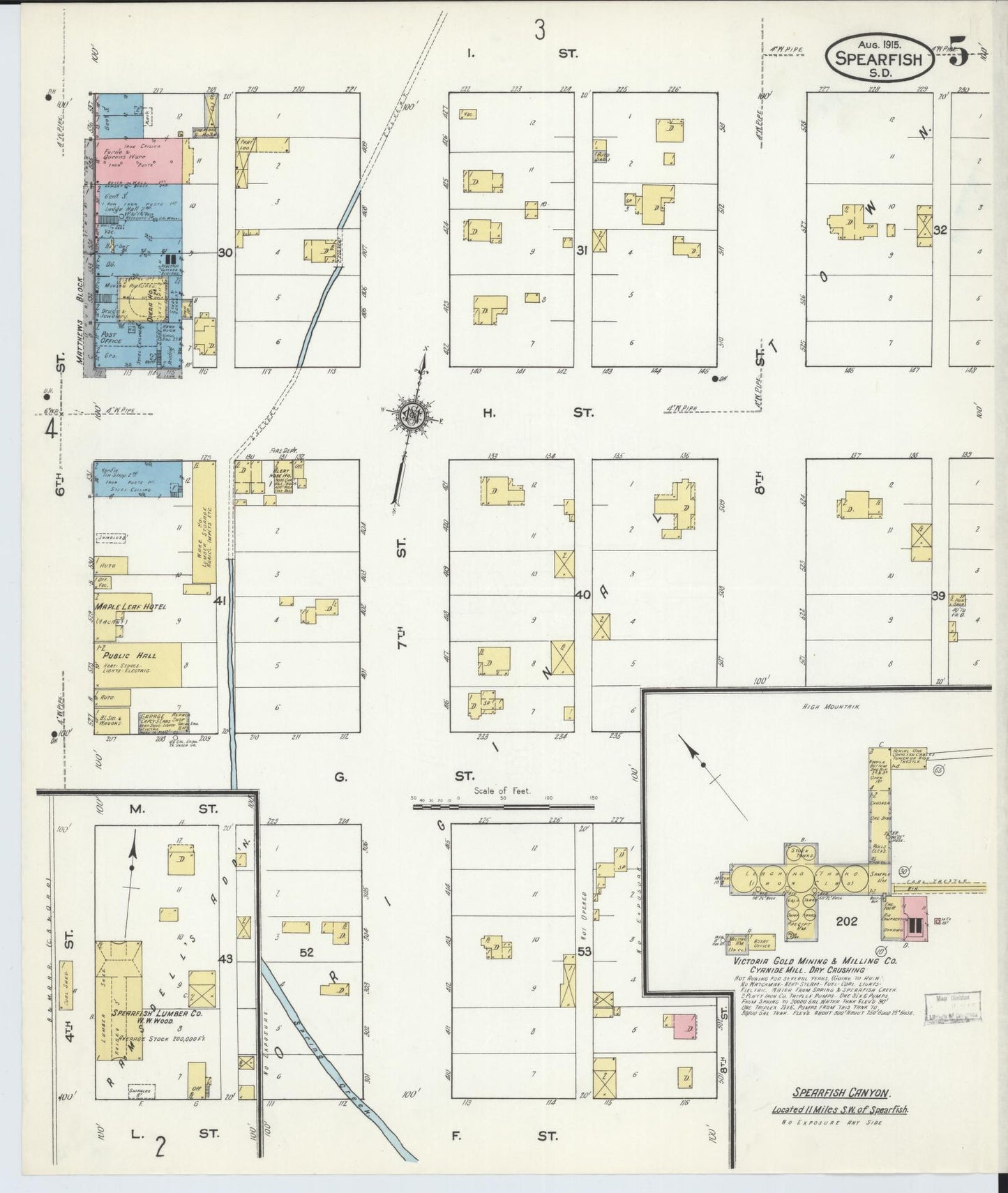 Sanborn Fire Insurance Map from Spearfish, Lawrence County, South Dakota (1915), Sheet #0005 - Historic Sanborn Fire Insurance Map Print, vintage old map wall art, antique decor, genealogy gift, South Dakota South Dakota map