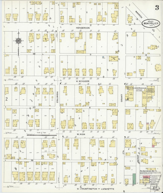 Sanborn Fire Insurance Map from Montpelier, Blackford County, Indiana (1910), Sheet #0003 - Historic Sanborn Fire Insurance Map Print, vintage old map wall art, antique decor, genealogy gift, Indiana Indiana map
