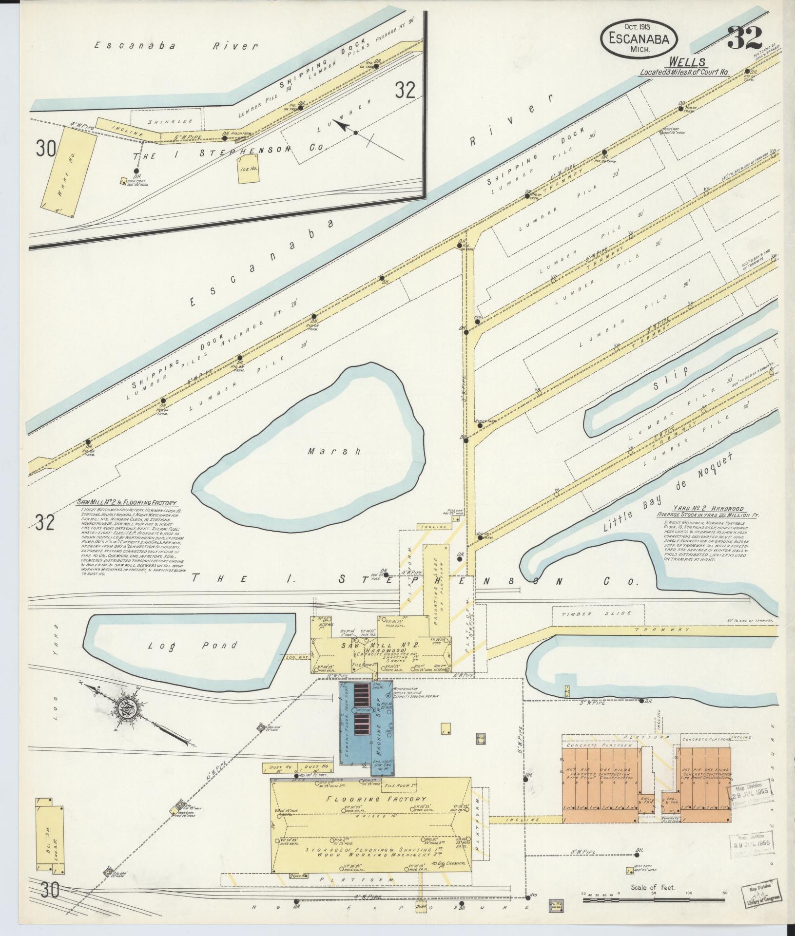 Sanborn Fire Insurance Map from Escanaba, Delta County, Michigan (1913), Sheet #0032 - Complete Map Set gallery image, historic Sanborn map, vintage wall art, Michigan Michigan