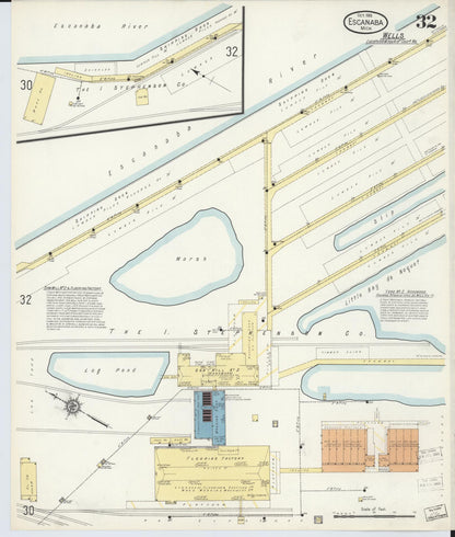 Sanborn Fire Insurance Map from Escanaba, Delta County, Michigan (1913), Sheet #0032 - Complete Map Set gallery image, historic Sanborn map, vintage wall art, Michigan Michigan