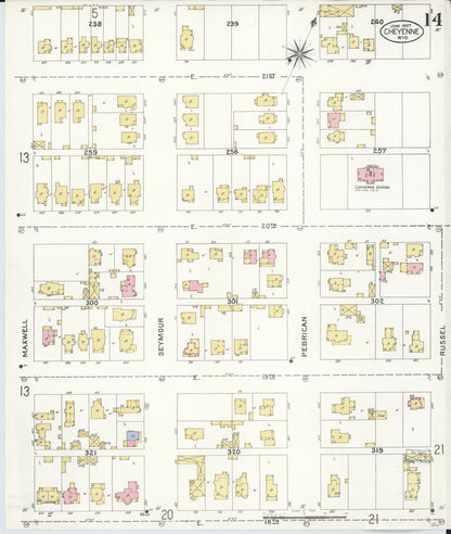 Sanborn Fire Insurance Map from Cheyenne, Laramie County, Wyoming (1907), Sheet #0014 - Complete Map Set gallery image, historic Sanborn map, vintage wall art, Wyoming Wyoming