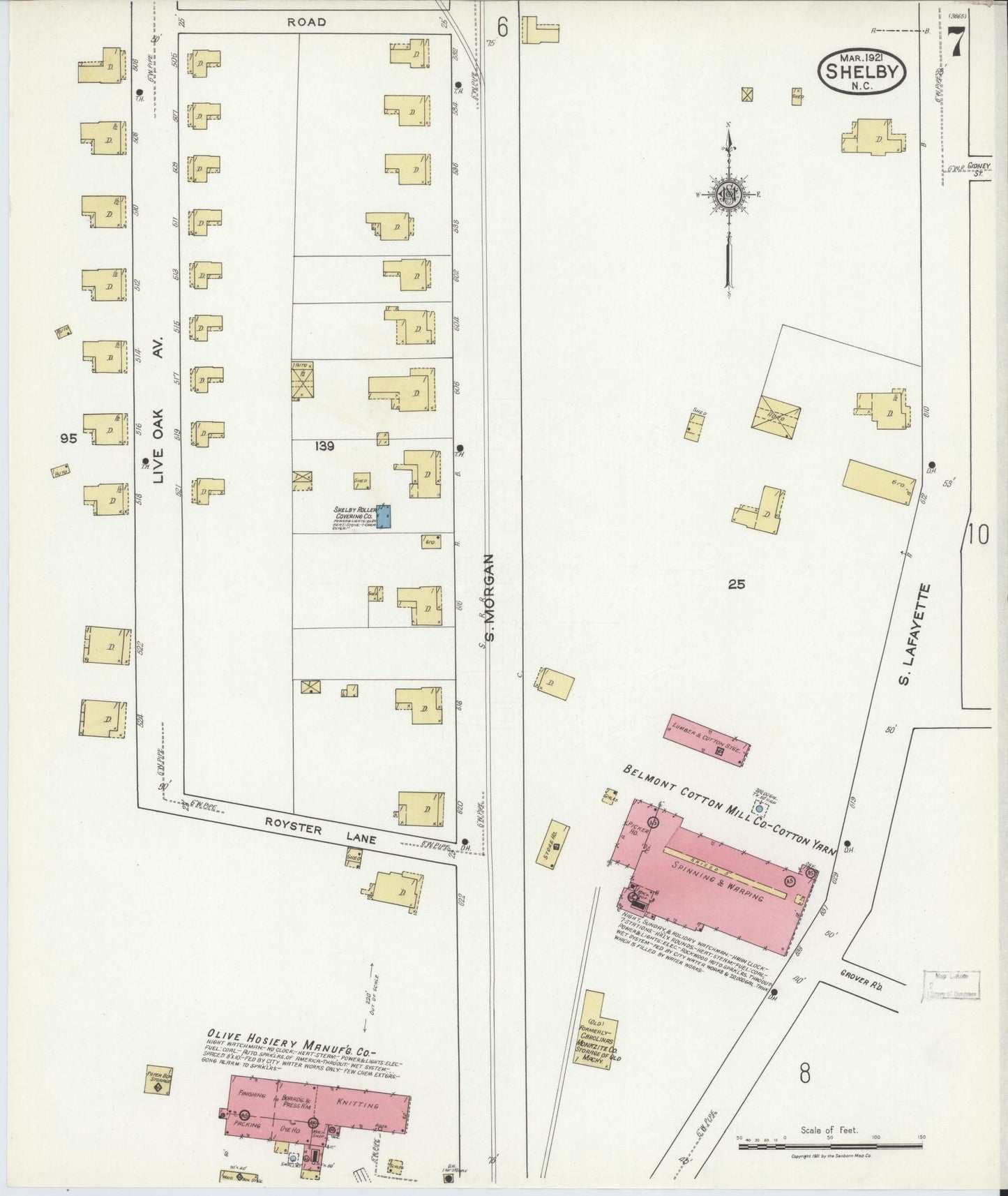 Sanborn Fire Insurance Map from Shelby, Cleveland County, North Carolina (1921), Sheet #0007 - Complete Map Set gallery image, historic Sanborn map, vintage wall art, North Carolina North Carolina