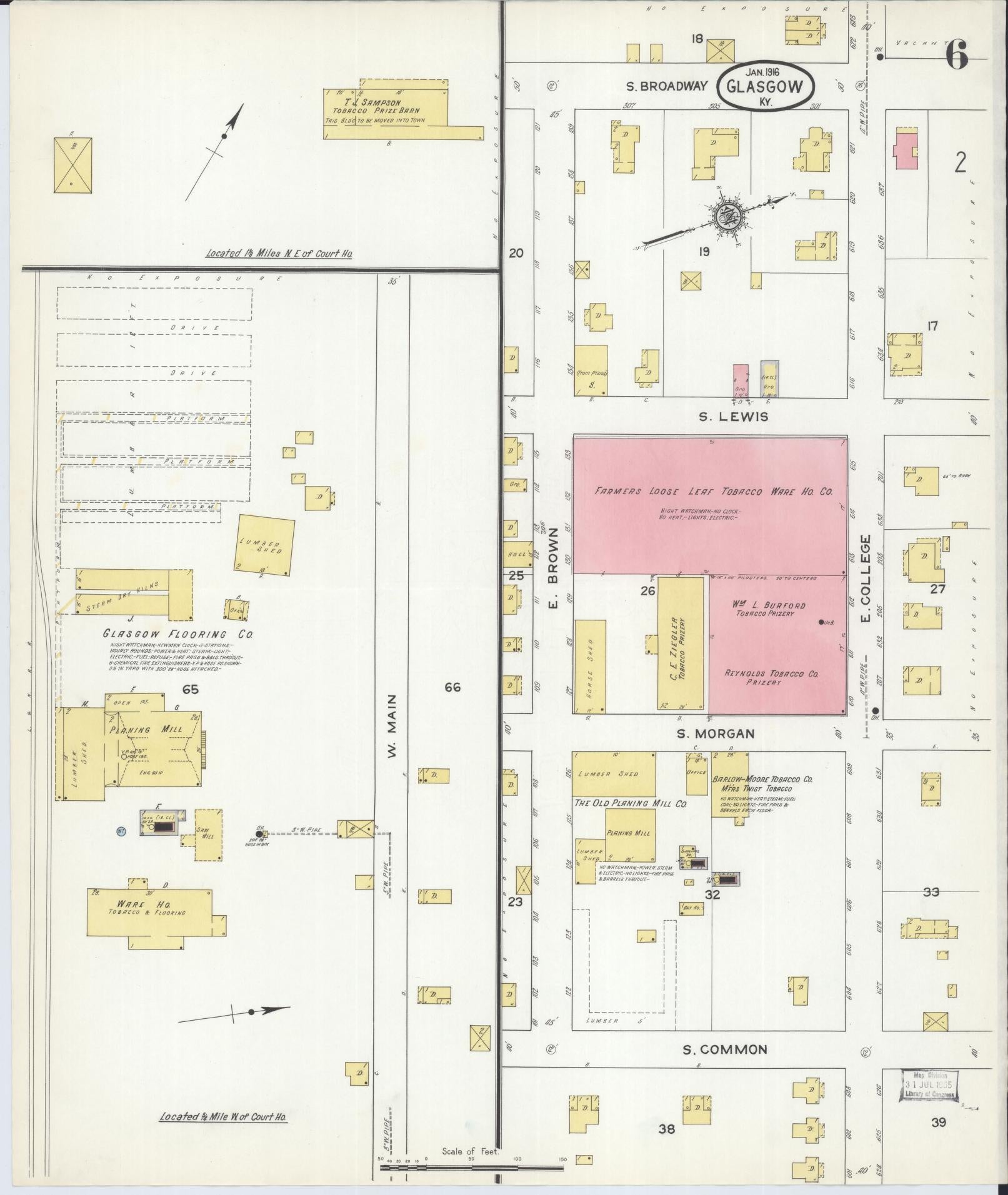 Sanborn Fire Insurance Map from Glasgow, Barren County, Kentucky (1916), Sheet #0006 - Historic Sanborn Fire Insurance Map Print, vintage old map wall art, antique decor, genealogy gift, Kentucky Kentucky map