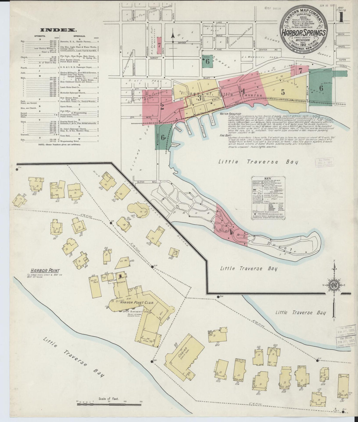 Sanborn Fire Insurance Map from Harbor Springs, Emmet County, Michigan (1912), Sheet #0001 - Historic Sanborn Fire Insurance Map Print, vintage old map wall art, antique decor, genealogy gift, Michigan Michigan map