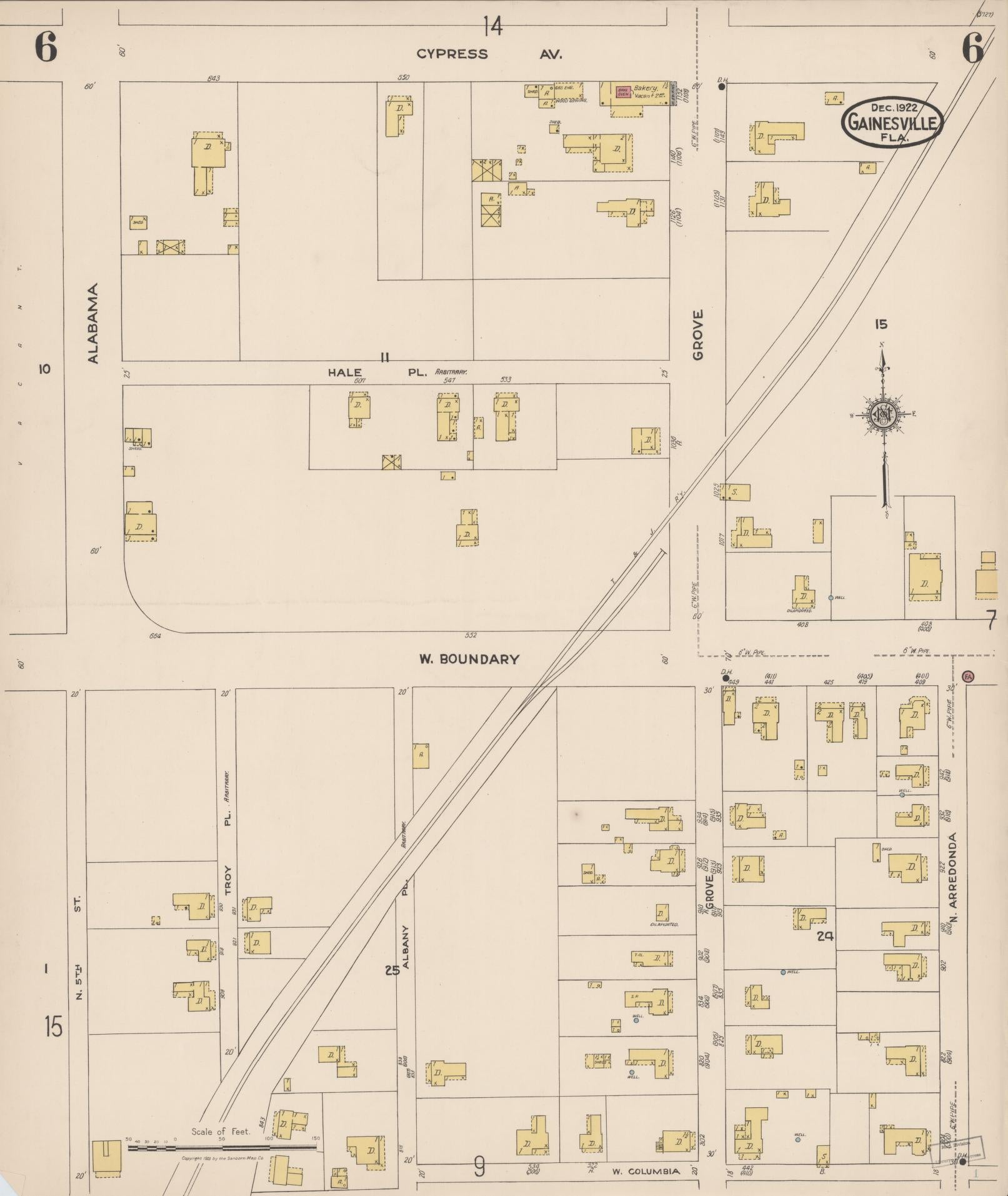 Sanborn Fire Insurance Map from Gainesville, Alachua County, Florida (1922), Sheet #0006 - Historic Sanborn Fire Insurance Map Print, vintage old map wall art, antique decor, genealogy gift, Florida Florida map